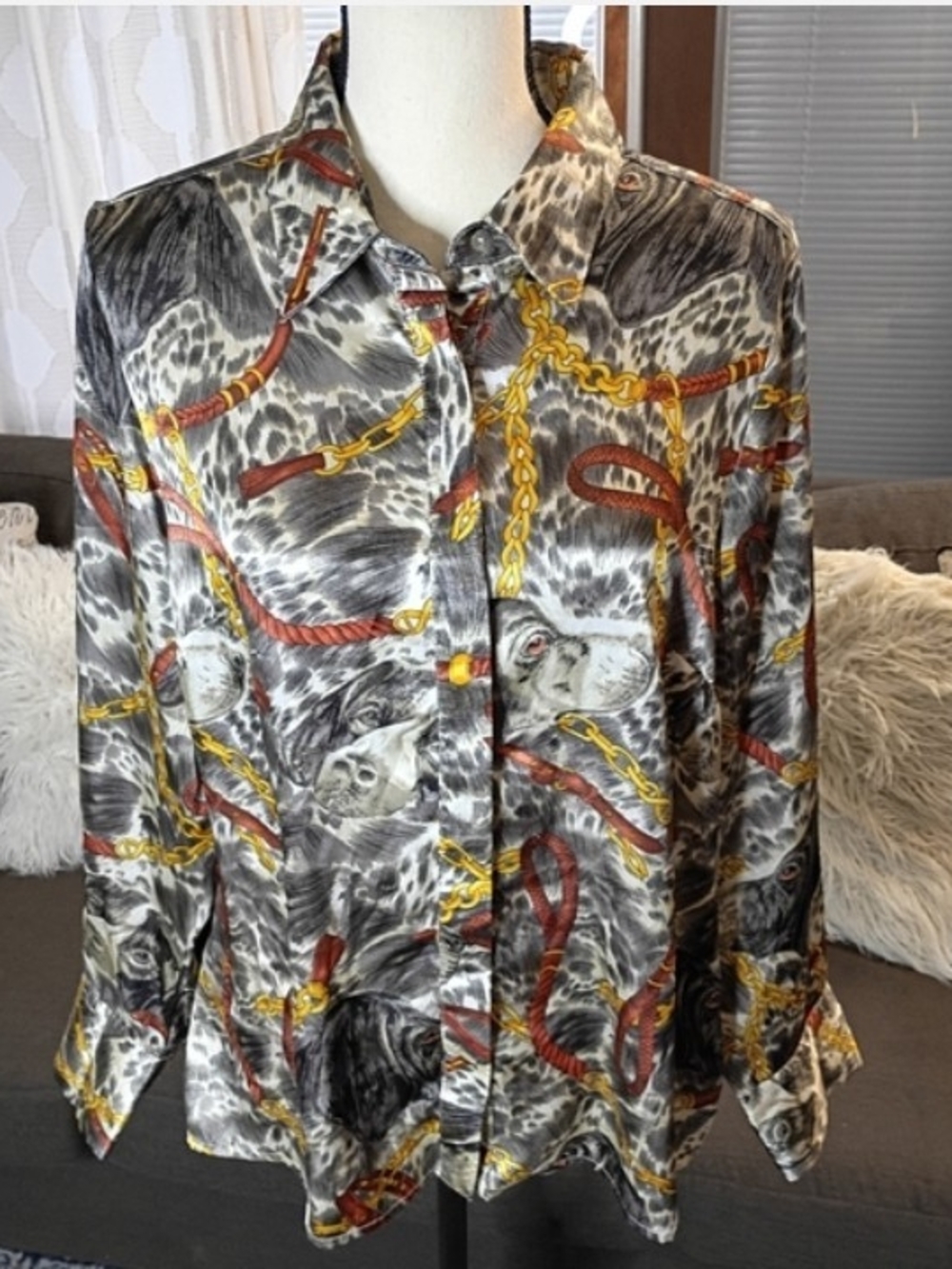 2 Madison Paige Women's Pattern Animal-Print Maximalist Button-Up Blouses, XL